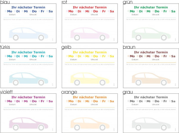 Terminzettel für Auto- und KFZ Werkstatt, Reifenhändler tb301-tb309